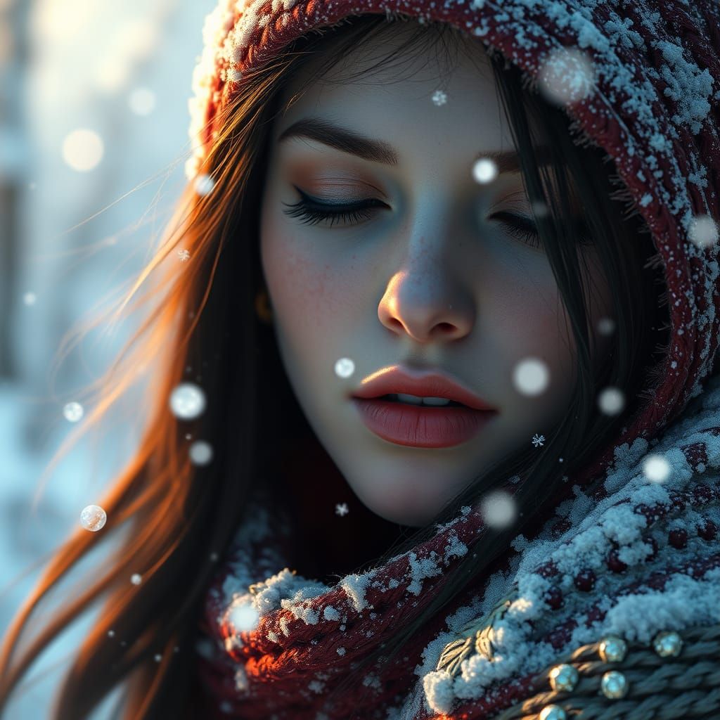 Enchanted Winter Goddess in Soft Snowfall