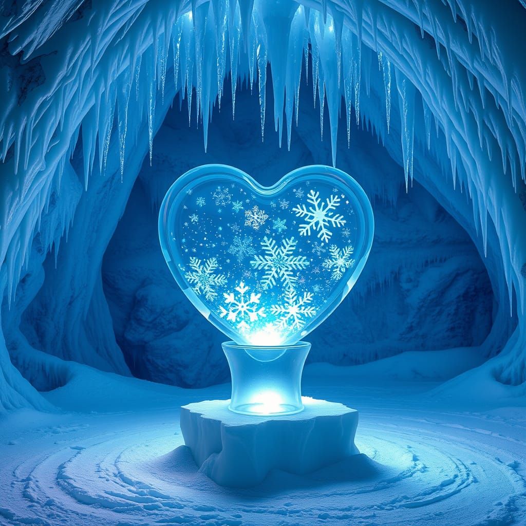 Frozen Crystal Heart in Majestic Ice Cavern