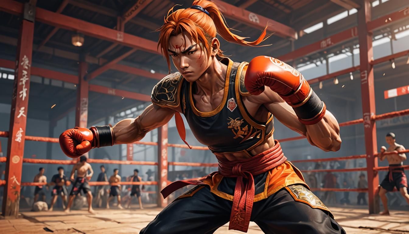 Dynamic Muay Boran Fighter in Anime Style