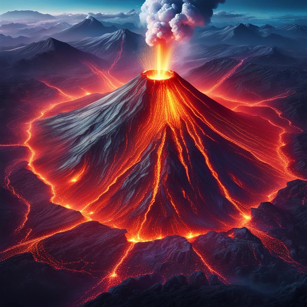 Erupting Volcano: Holographic Cosmic Illustration