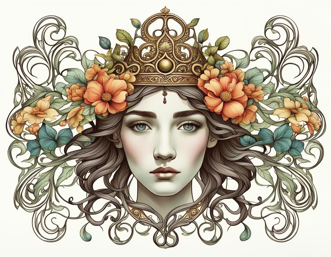Bohemian Face with Art Nouveau Floral Crown