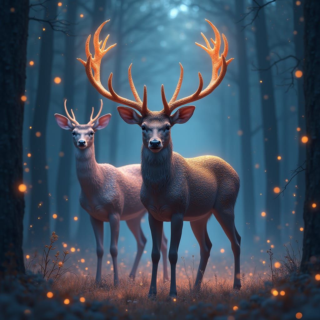 Majestic Glowing Deer in Ethereal Forest