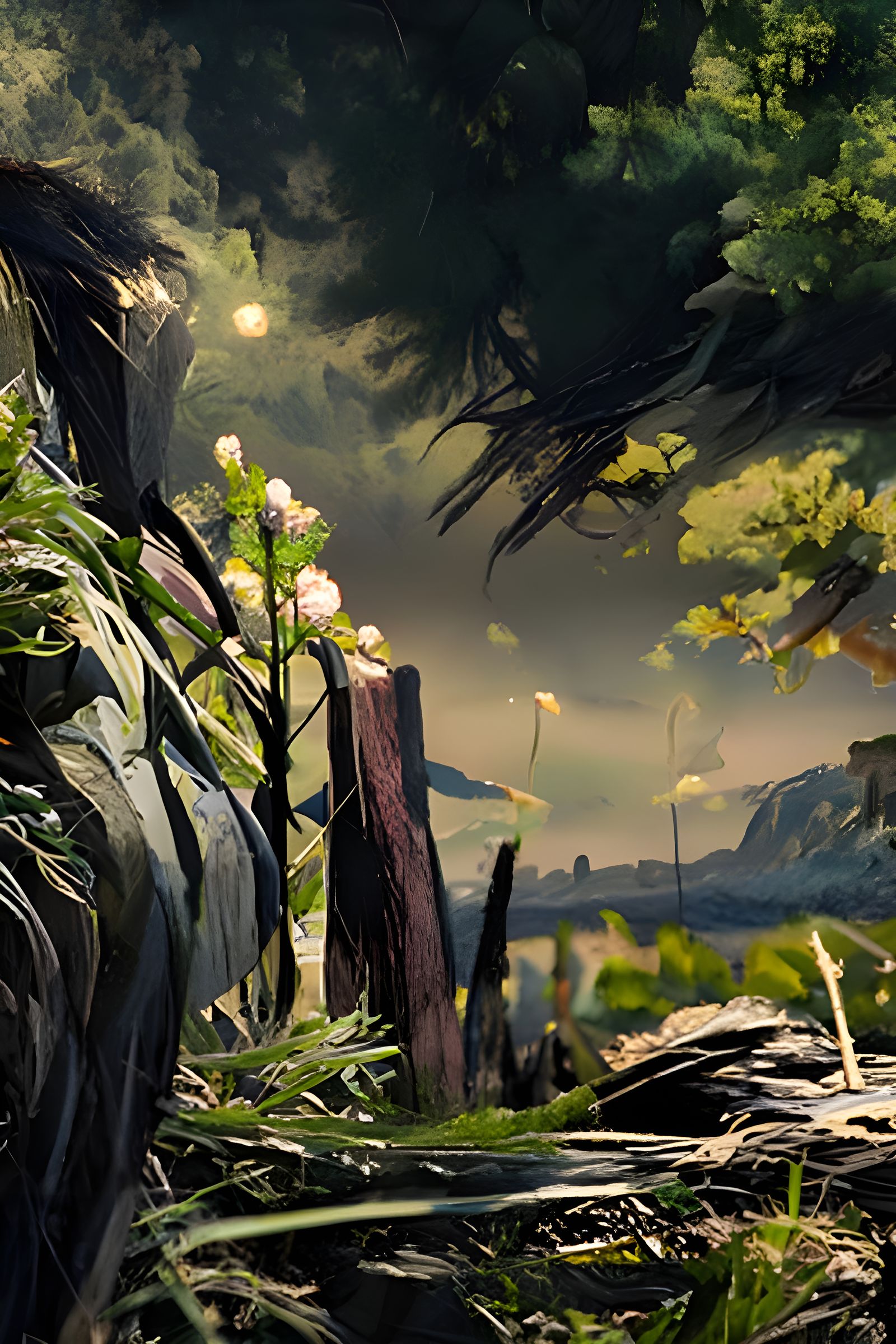 Ethereal Wildflower Landscape in Romantic Style