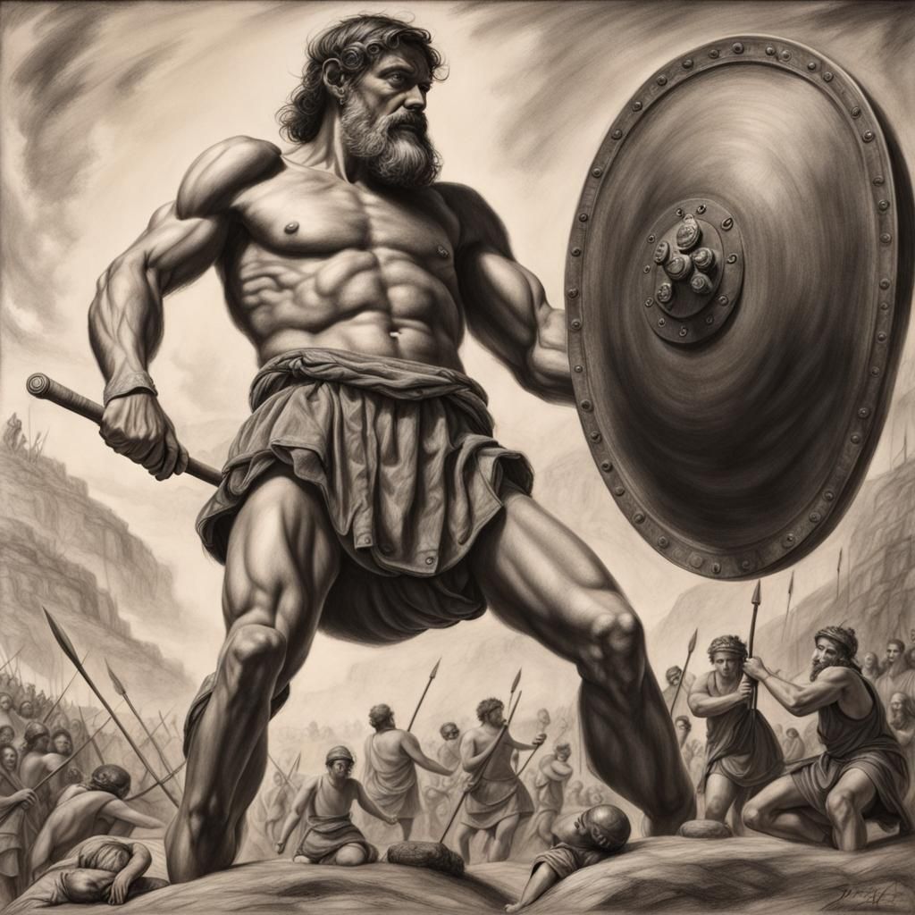 David and Goliath in Charcoal