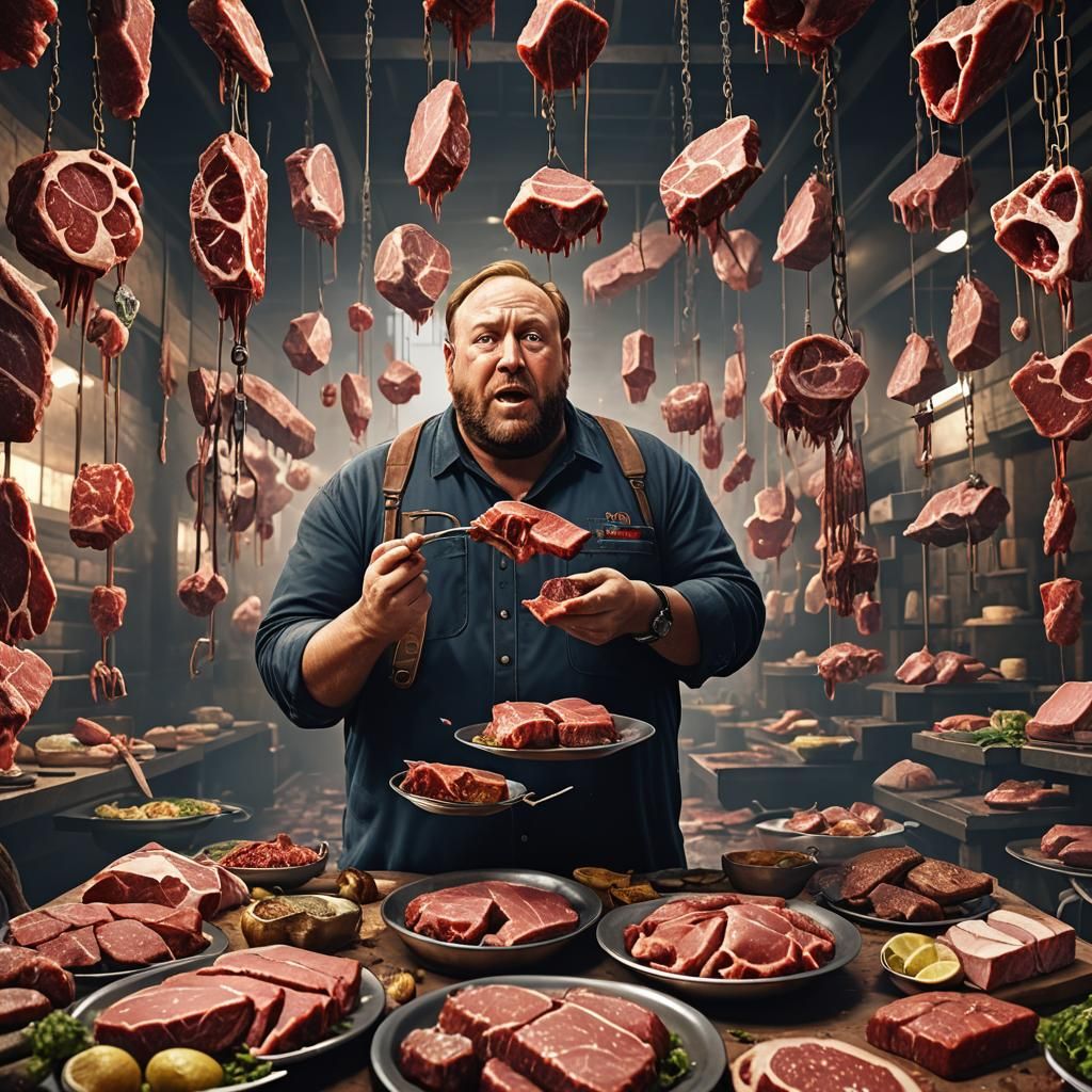 Obese Alex Jones with Raw Meat, Digital Painting