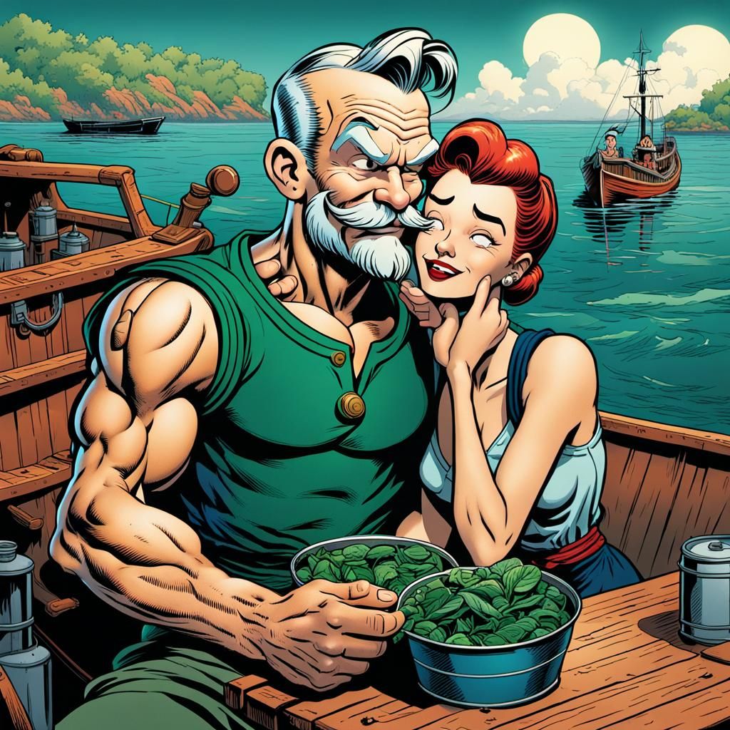 Popeye and Olive Oyl Comic-Style Illustration