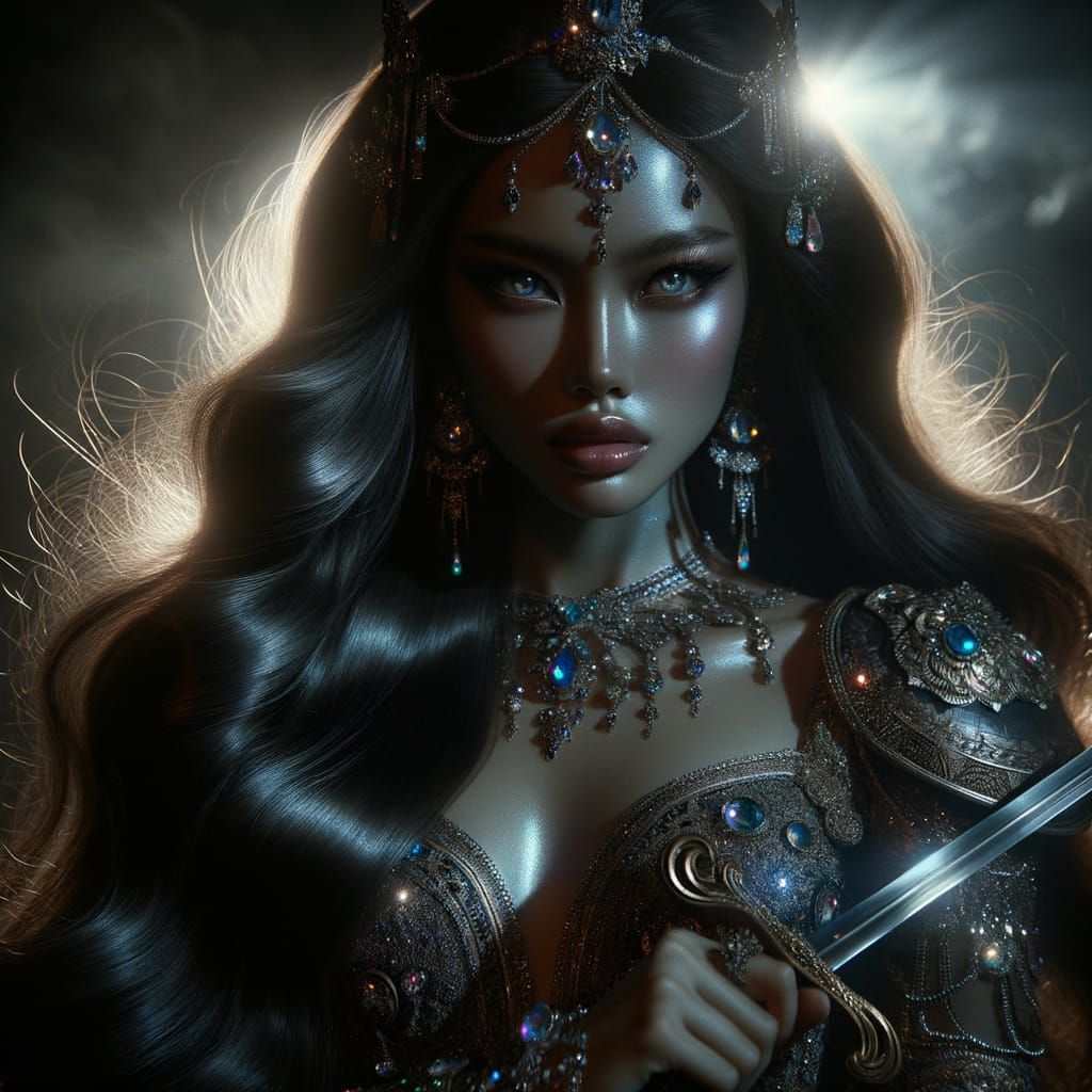 South Asian Warrior Woman on Battlefield