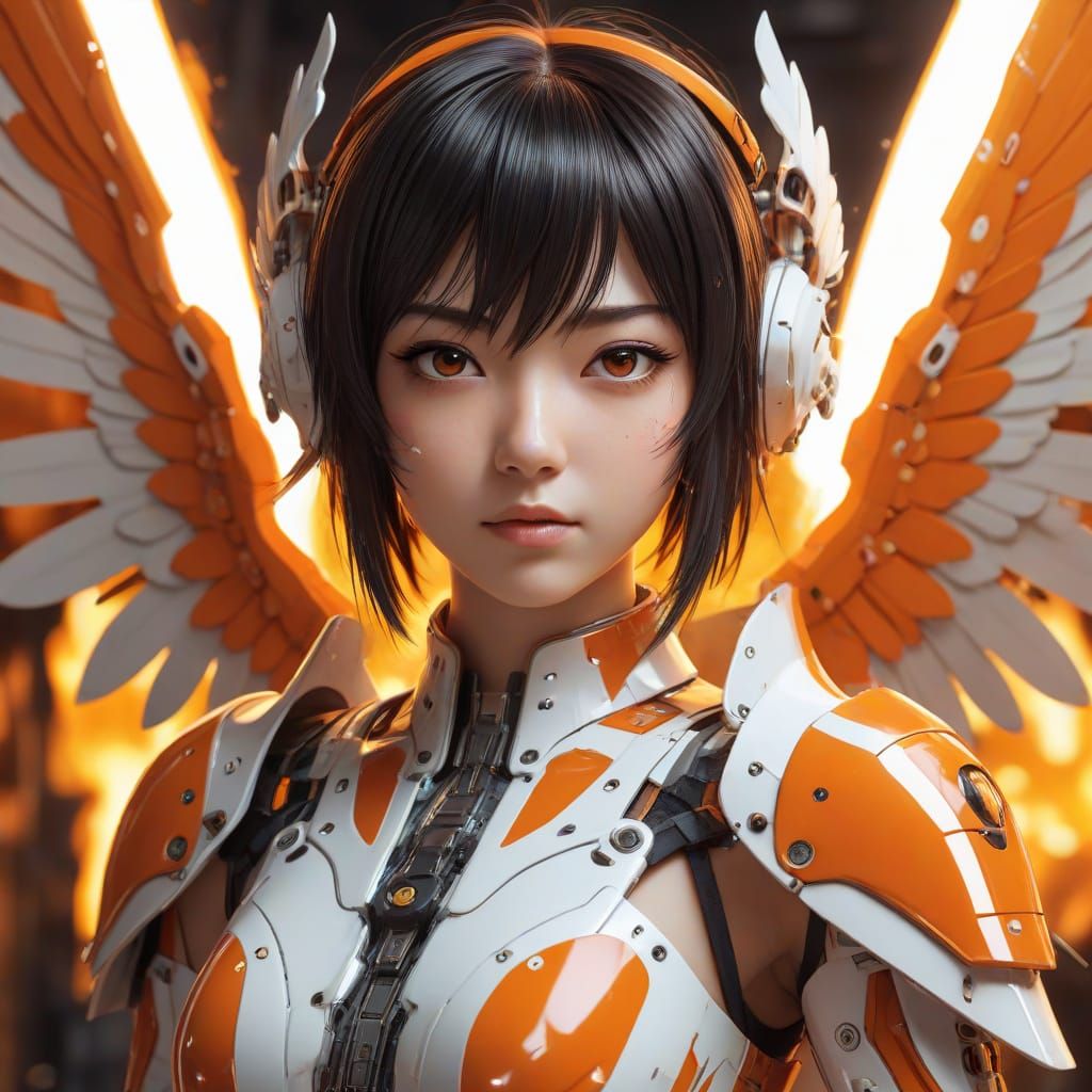 Anime Girl in Armor with Fiery Wings, Galaxycore Style