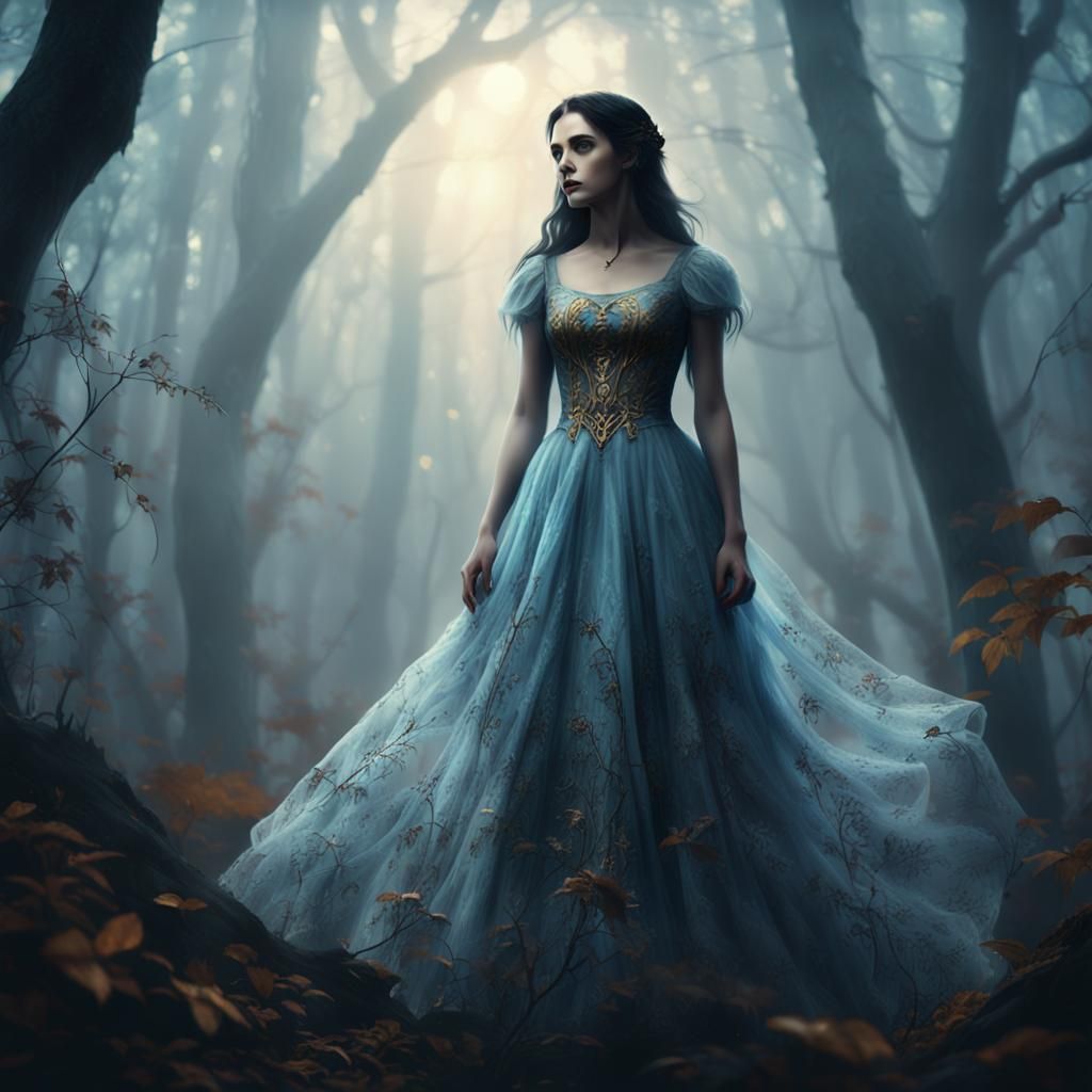 Mystical Vampire in Misty Forest, Matte Painting