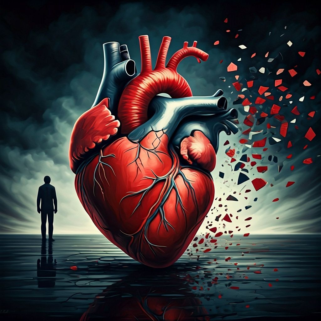 Heart Shattering into Emotional Fragments in Dark Surrealism