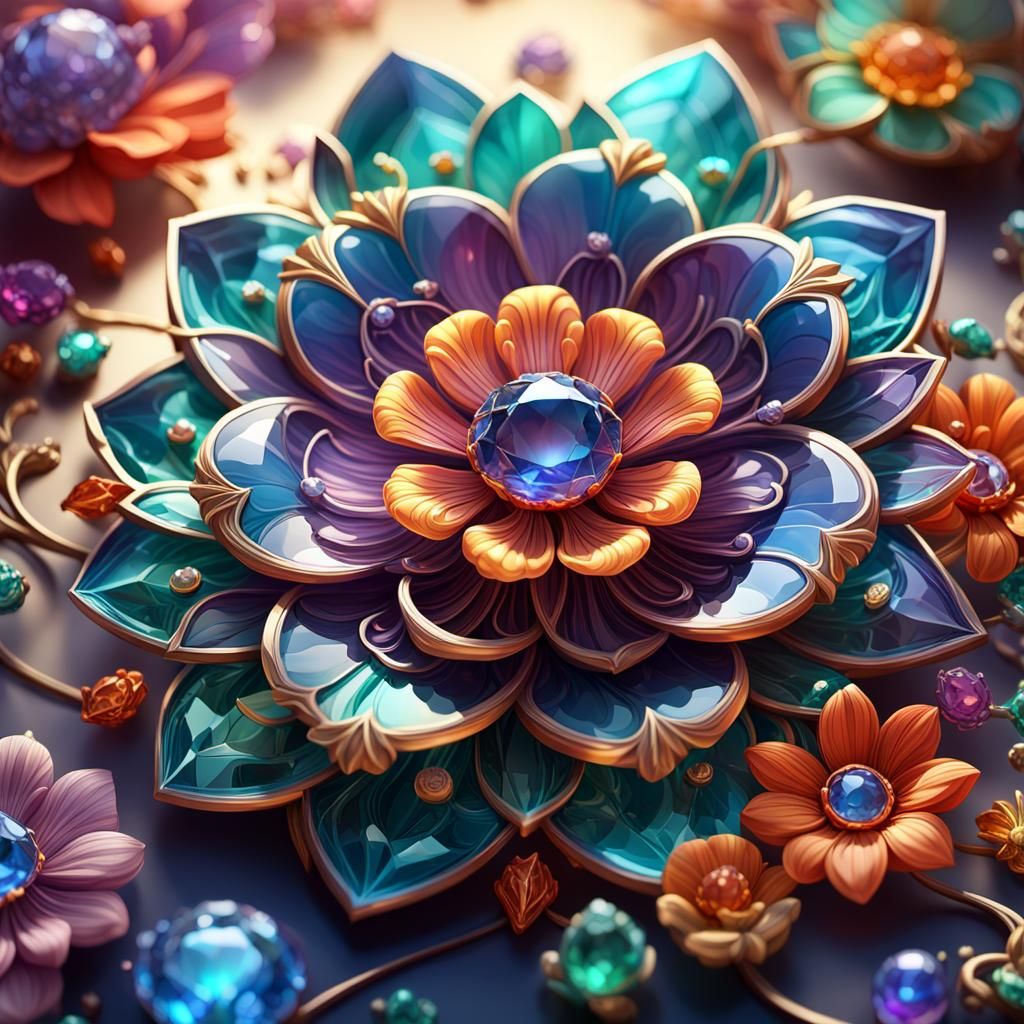 Gemstone Flower Concept Art in 3D