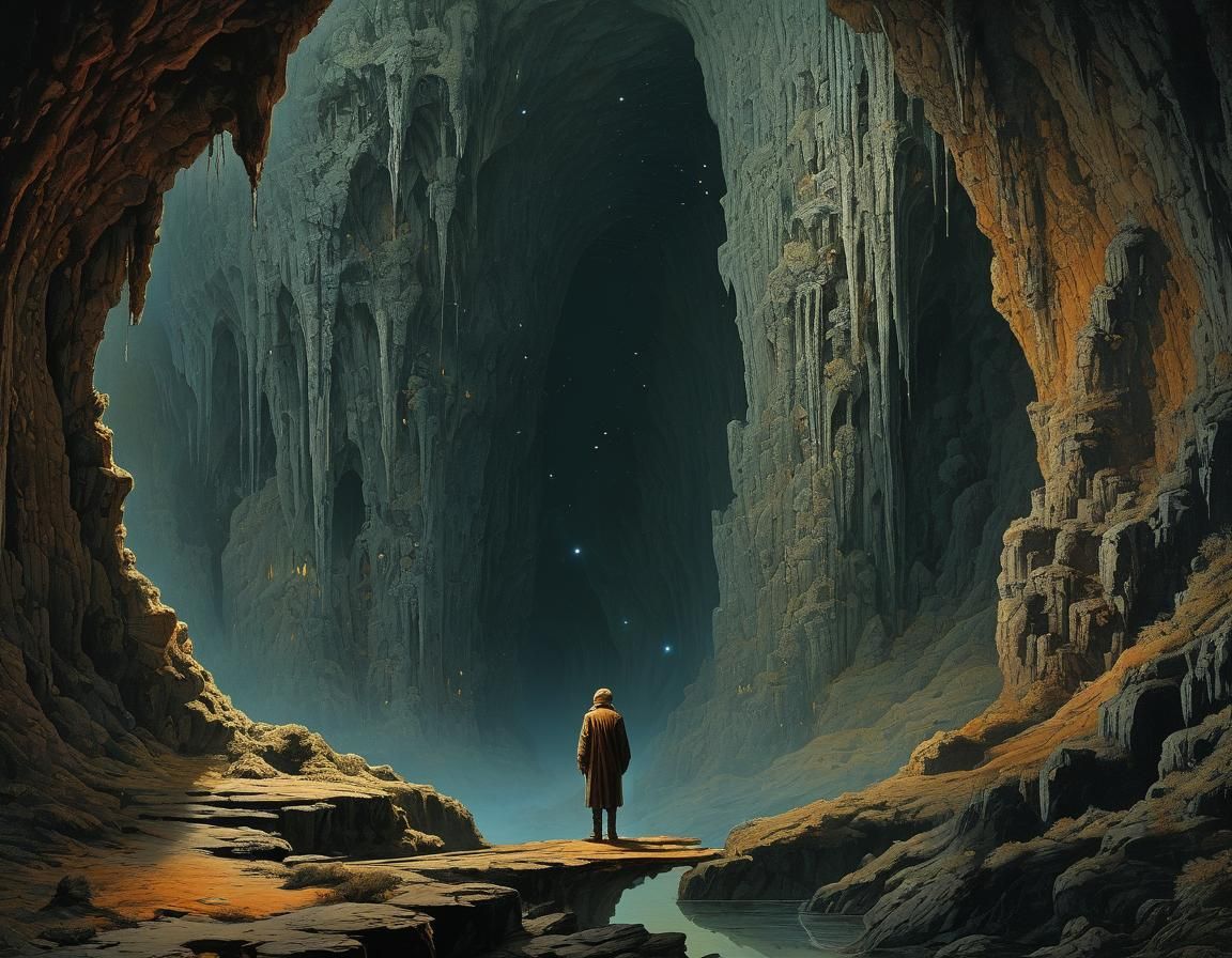 Endless Stalactite Cave with Starry Sky