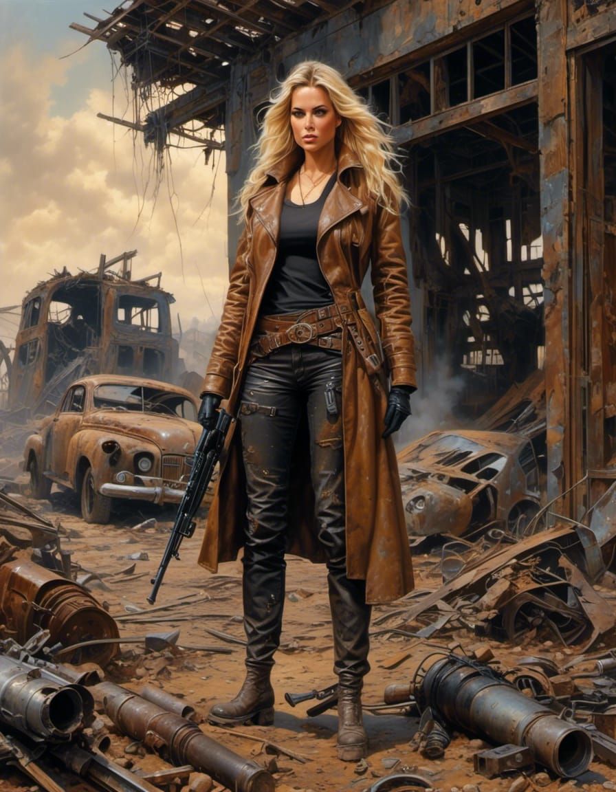 Post-Apocalyptic Blond Defender in Acrylic Painting