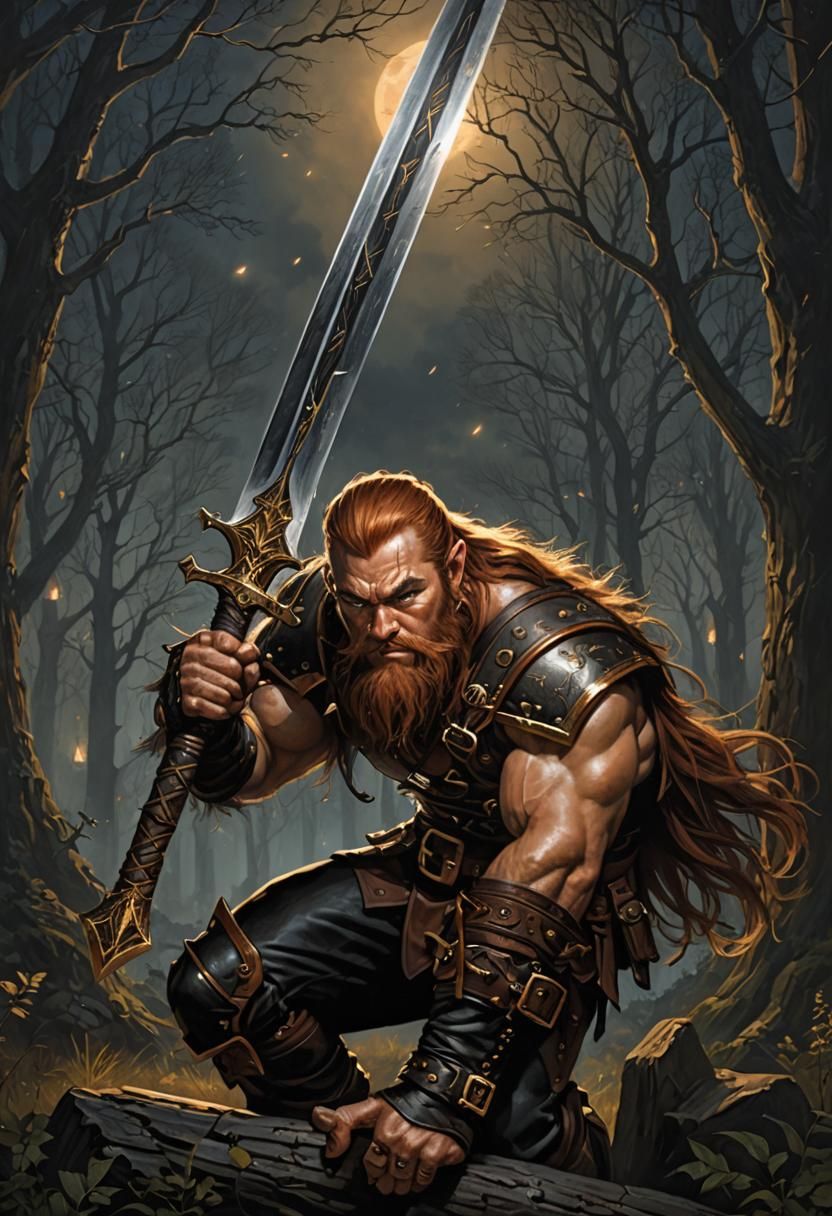 Moonlit Dwarf Warrior in Dark Fantasy Style