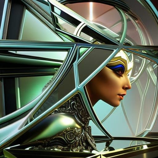 Intricate Cybernetic Woman in Glass Cube