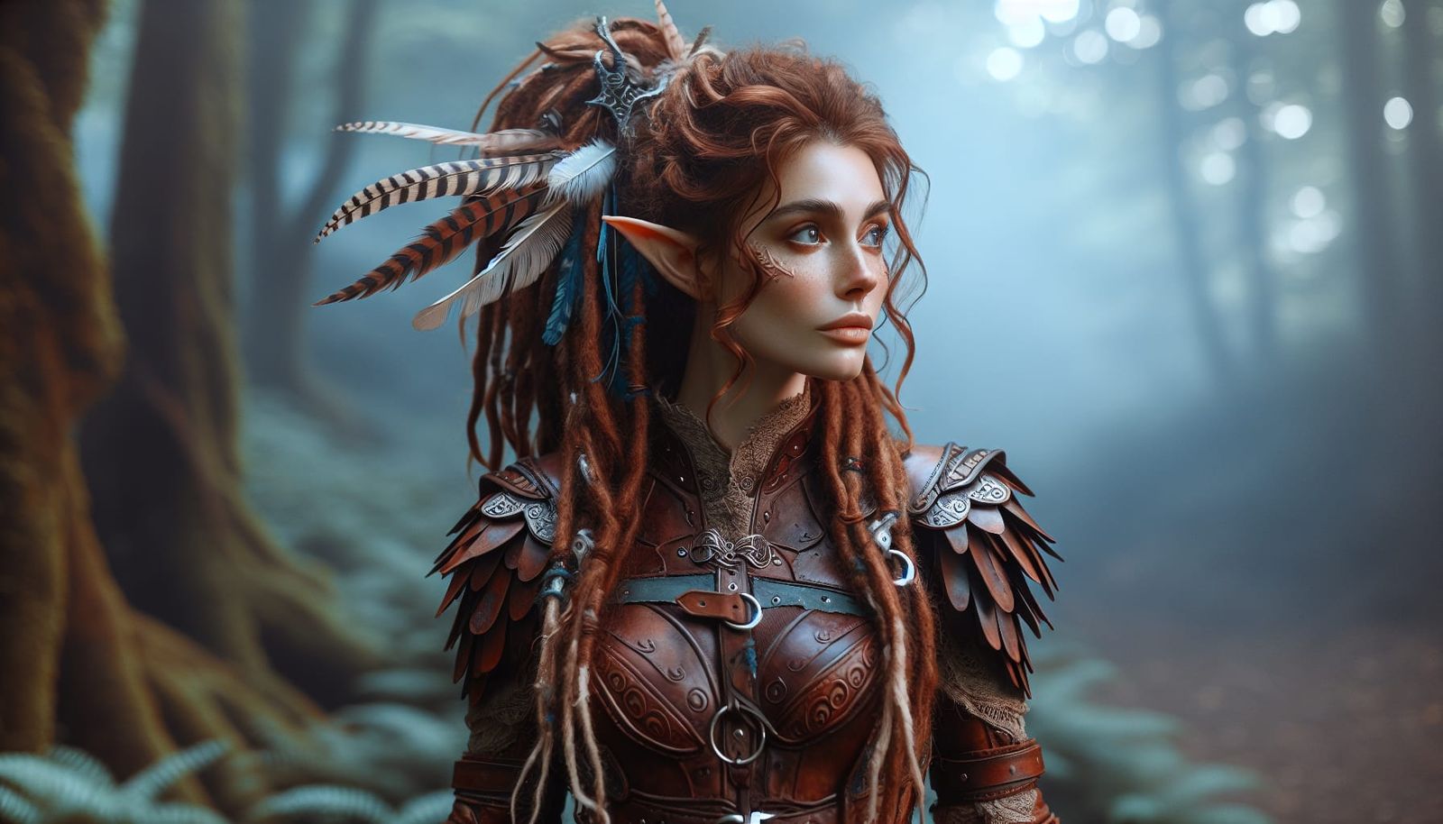 Elven Warrior in Ethereal Forest, Oil Painting