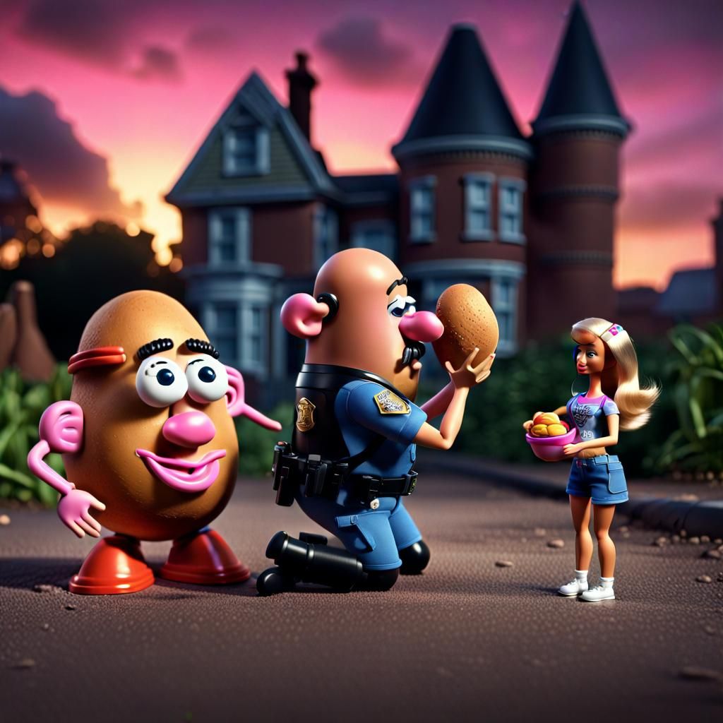 Police Barbie and Mr. Potato Head: Cinematic Kiss
