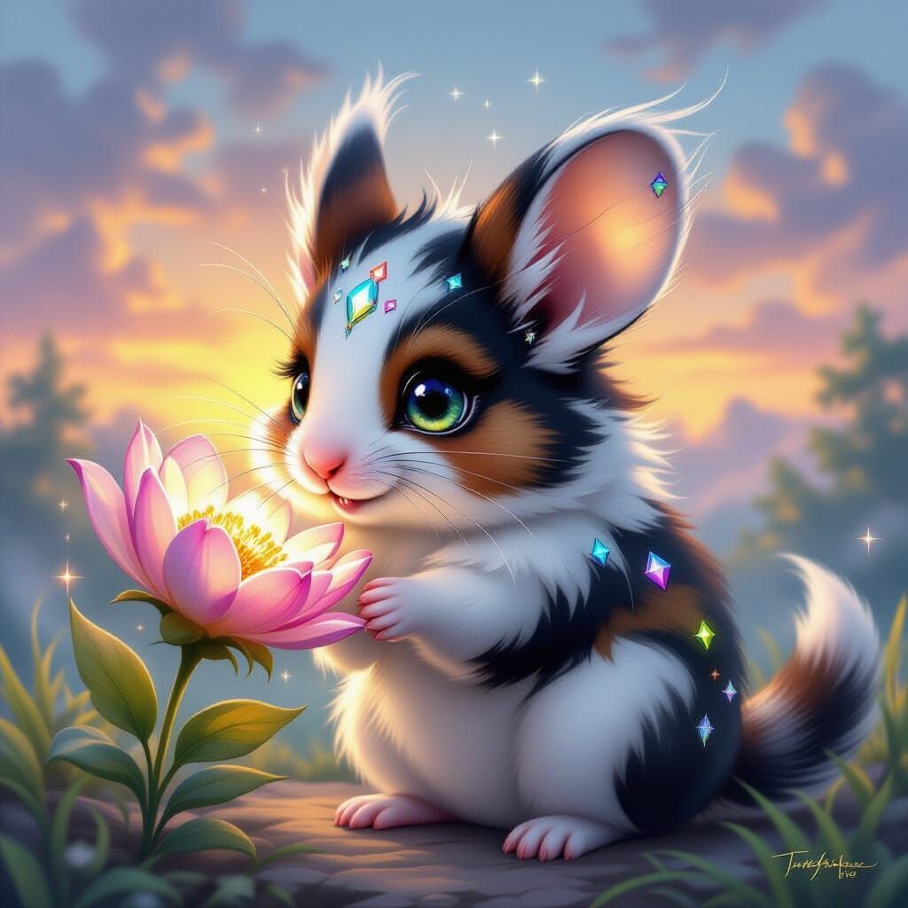 Ethereal Fantasy Hamster-Elf Creature by Sunset