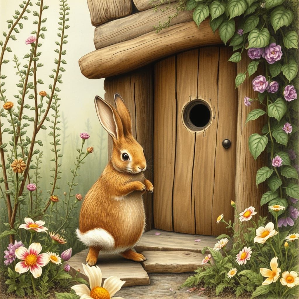 Whimsical Rabbit Navigates a Lush Briar Patch in Watercolor ...