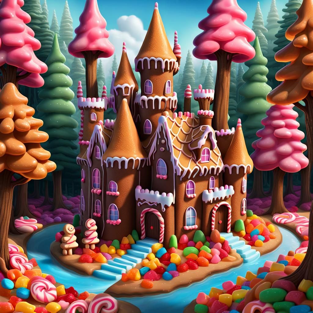 Enchanting Gingerbread Castle in Candy Forest