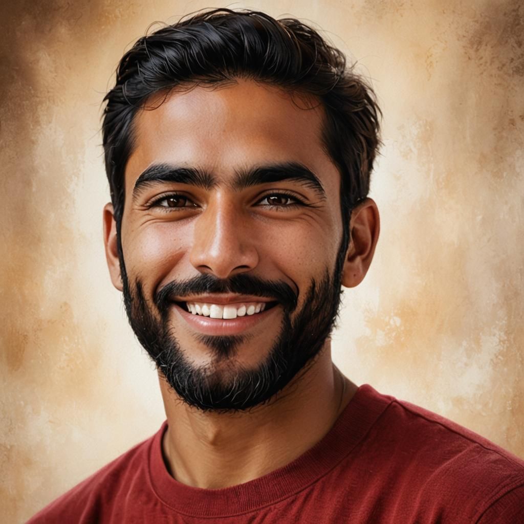 Smiling American-Iranian Man Portrait with Black Beard