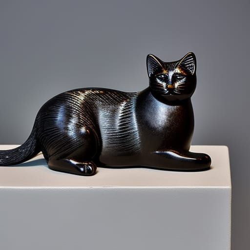 Abyssinian Cat Ceramic Sculpture in Cubist Still Life