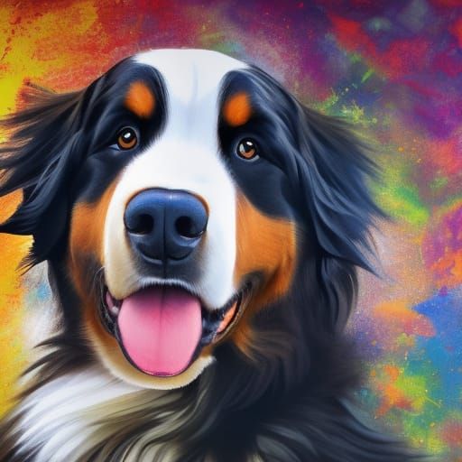 Hyperrealistic Bernese Mountain Dog Splash Art