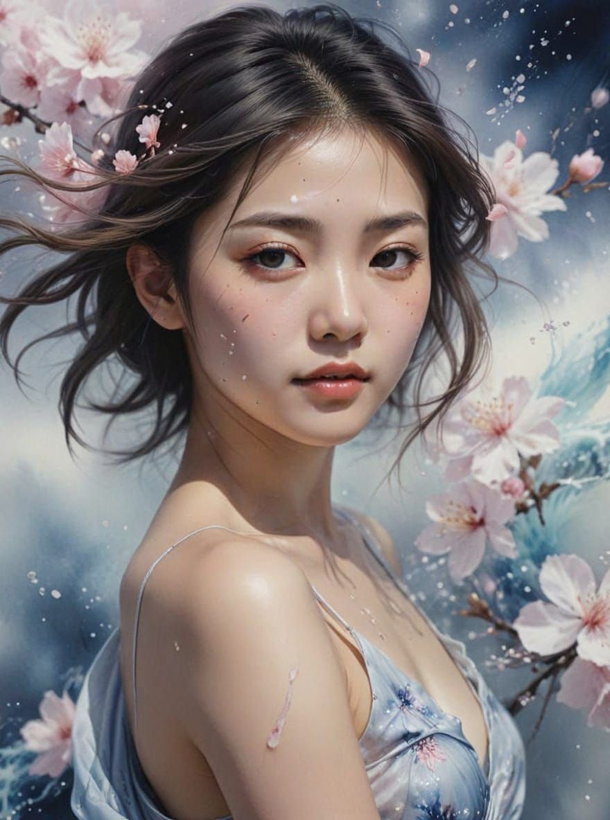 Airbrush Portrait of Japanese Student with Sakura