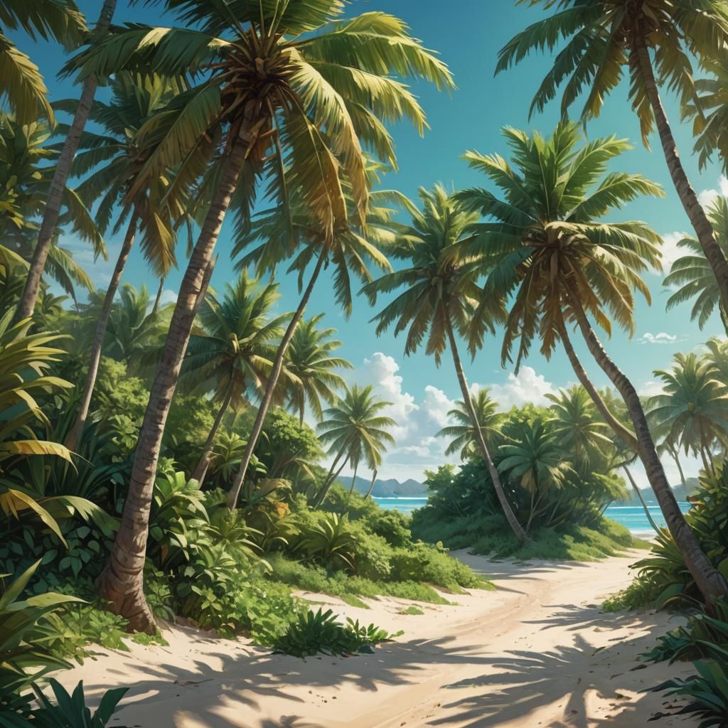 Uninhabited Island Beach with Golden Sand and Palms