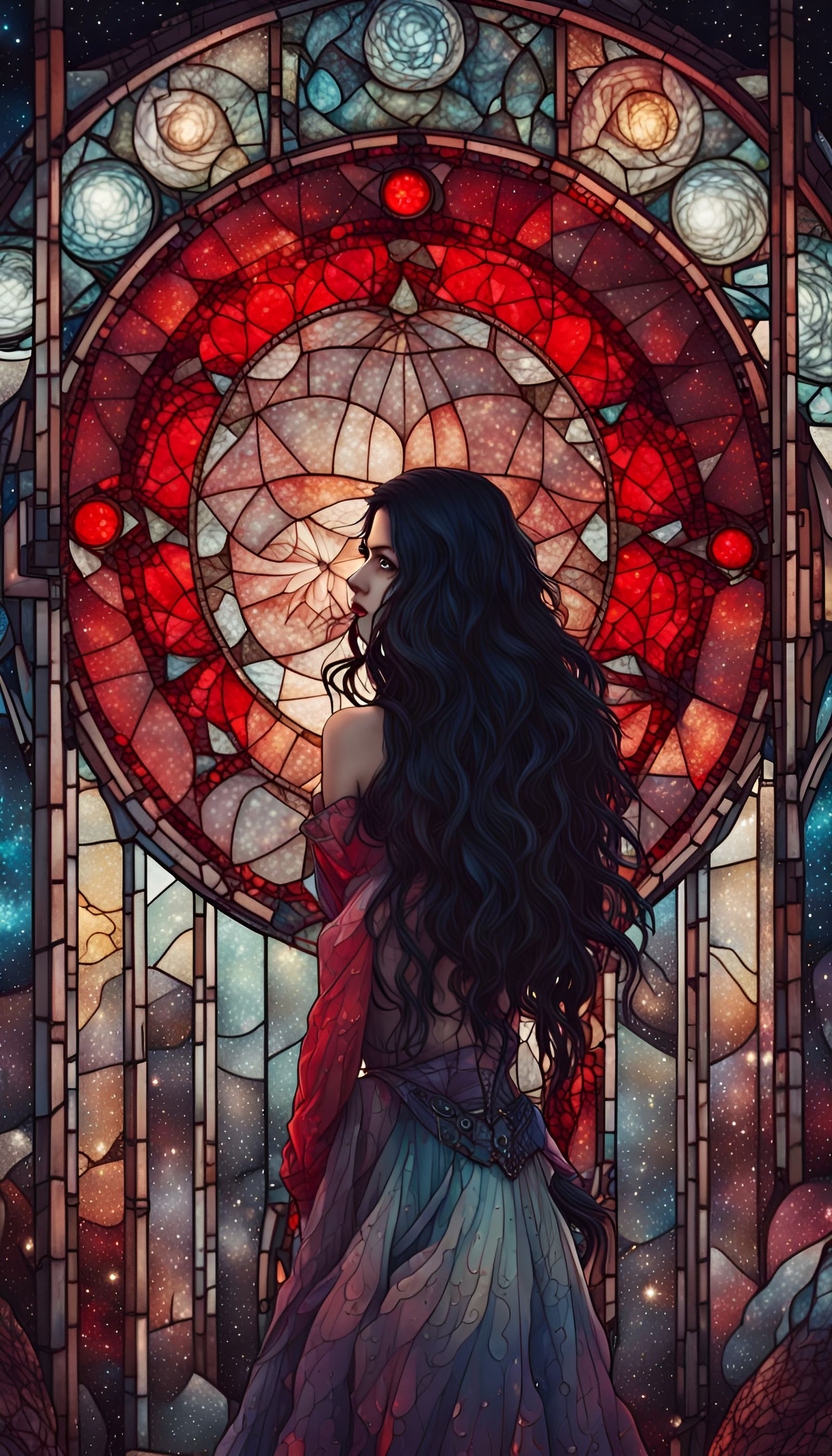 Stained Glass Cosmic Girl in Lovecraftian Style