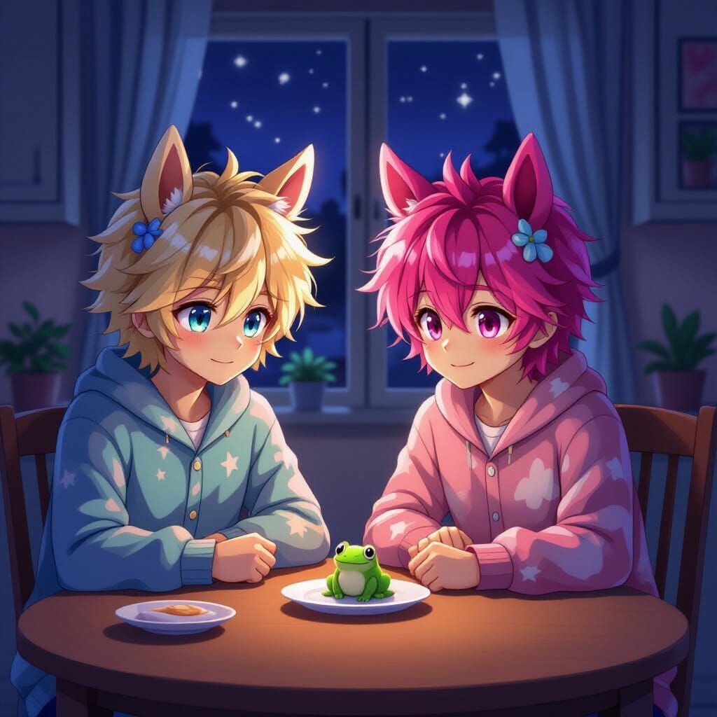 Anime Style: Men with Horse Ears at Night