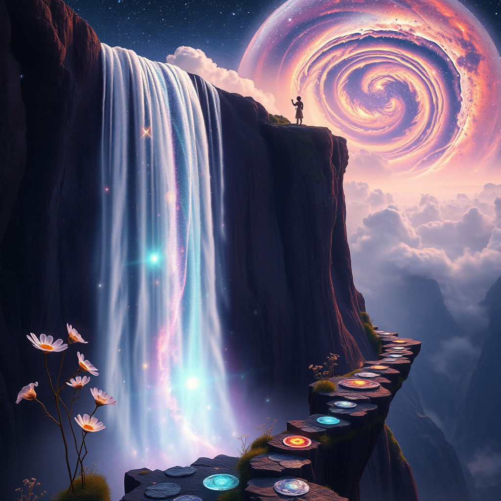 Galactic Waterfall Cascading from Floating Mountain
