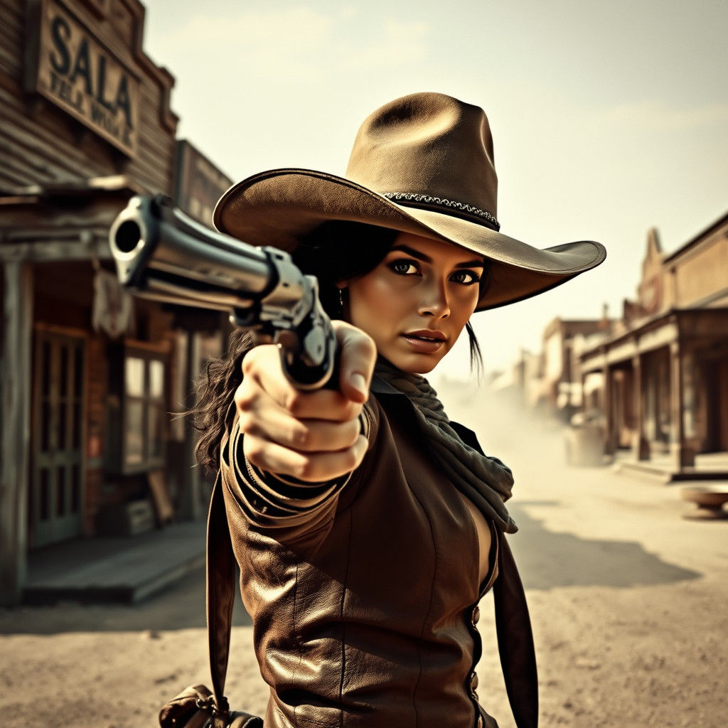 Gun-Wielding Woman in Western Double Exposure