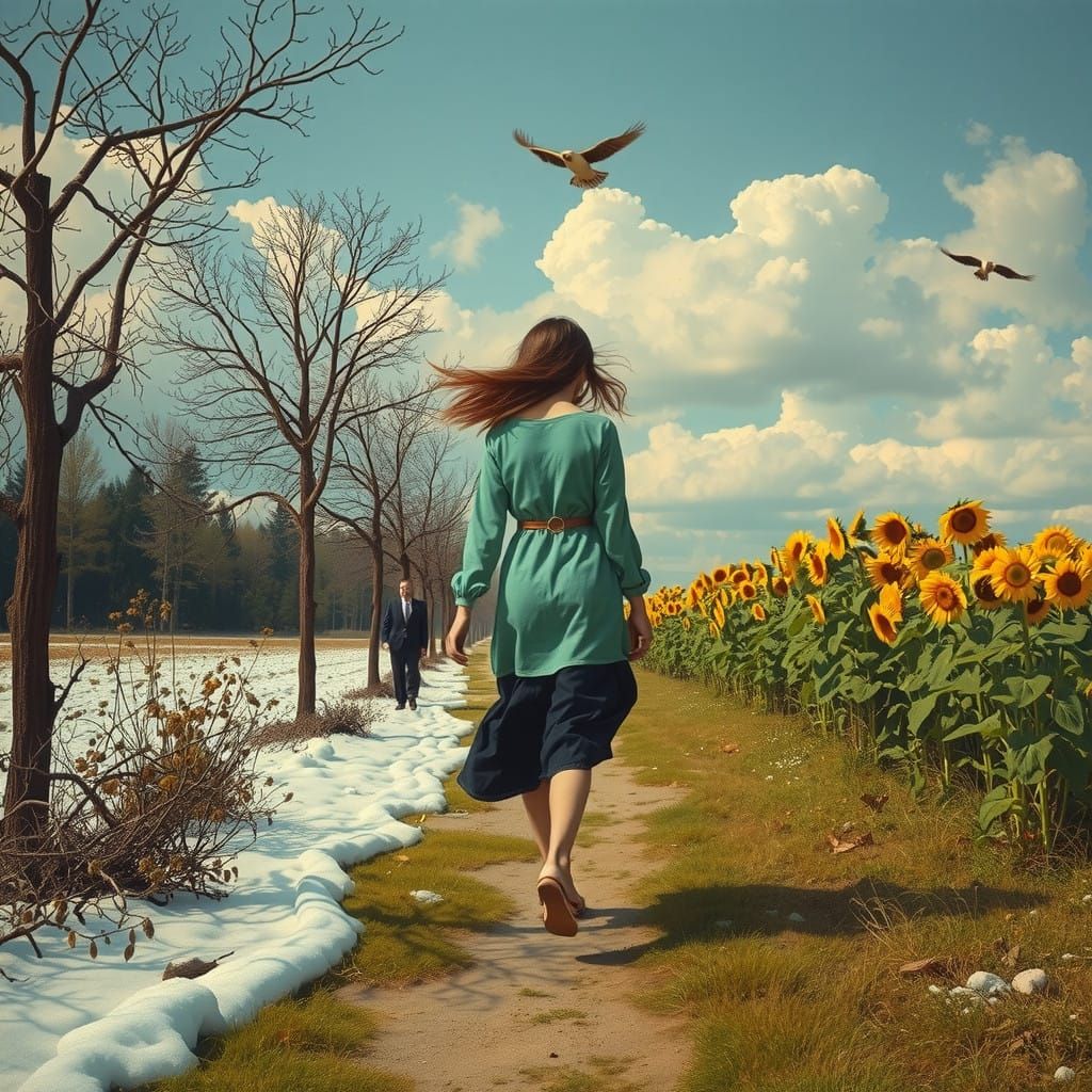 Surrealist Scene of Seasons in Harmony