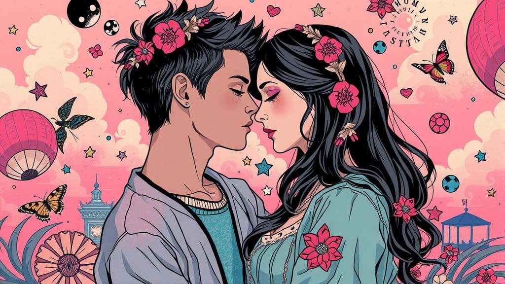 Teenage Lovers in Dadaist Pastel Dreamscape