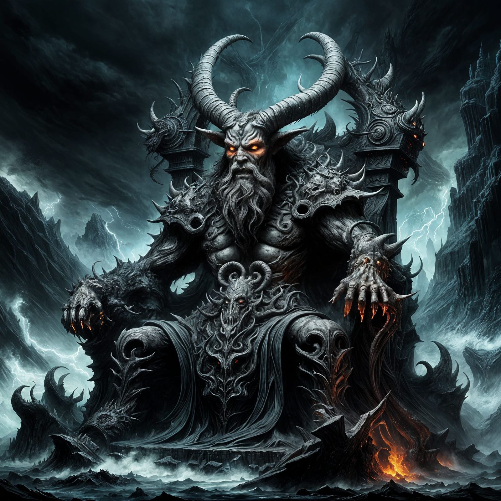 Horror Demon on Throne in Hellfire