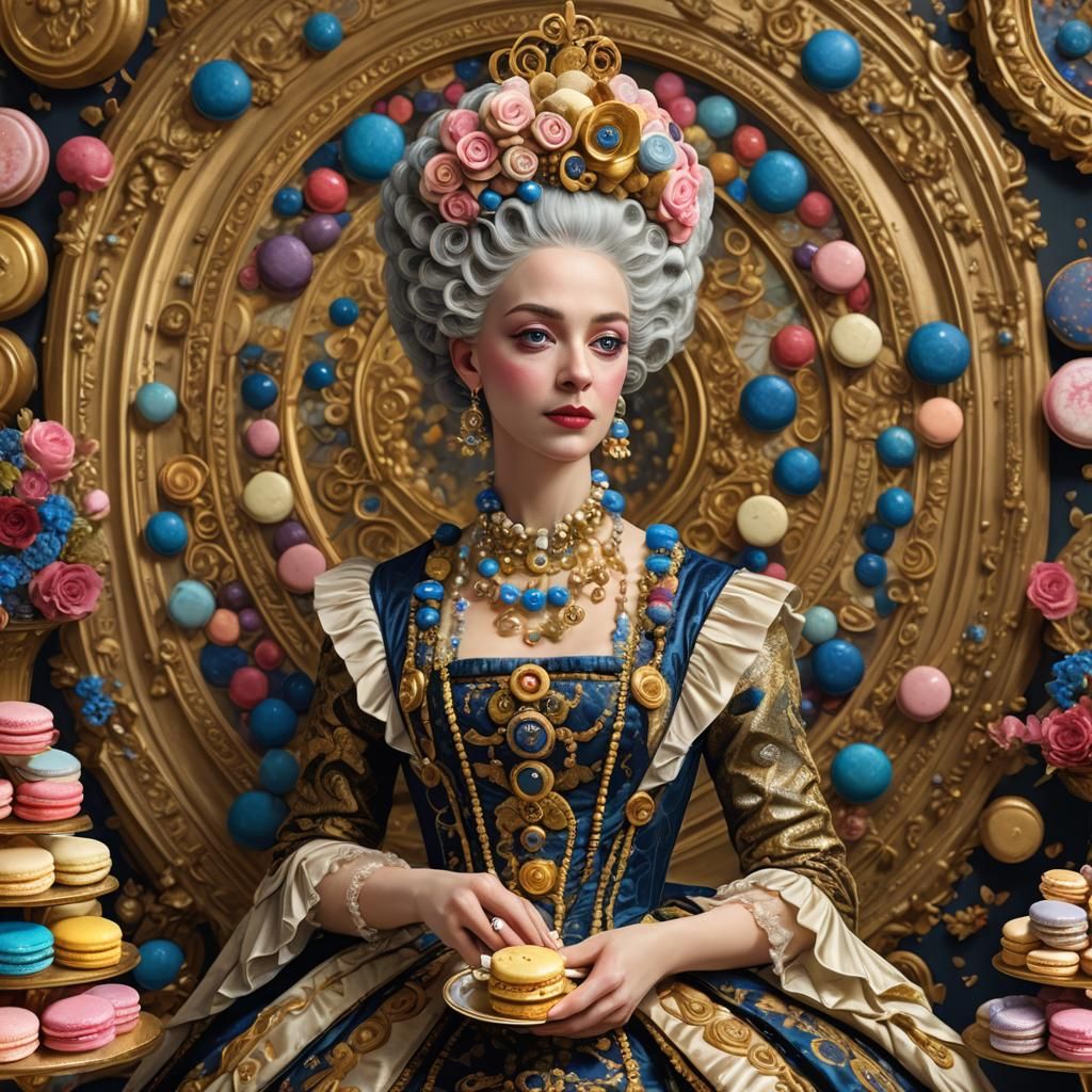 Marie Antoinette in Klimt Style with French Pastries