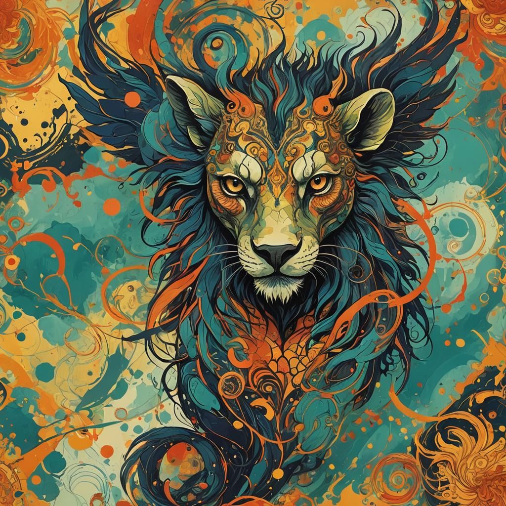 Abstract Chimera Art in Complementary Colors