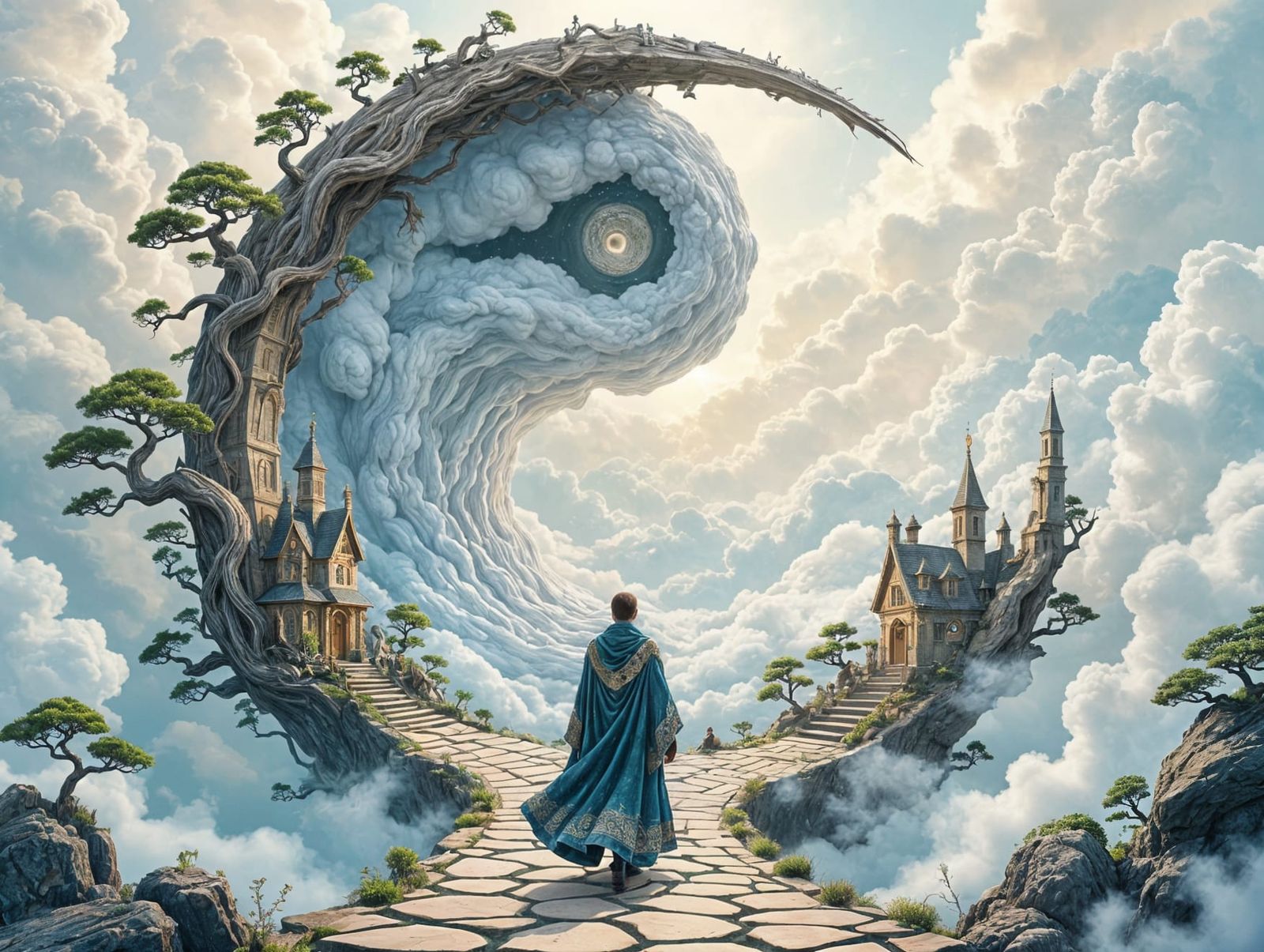 A Contemplative Figure Navigates the Paradoxical Stargate