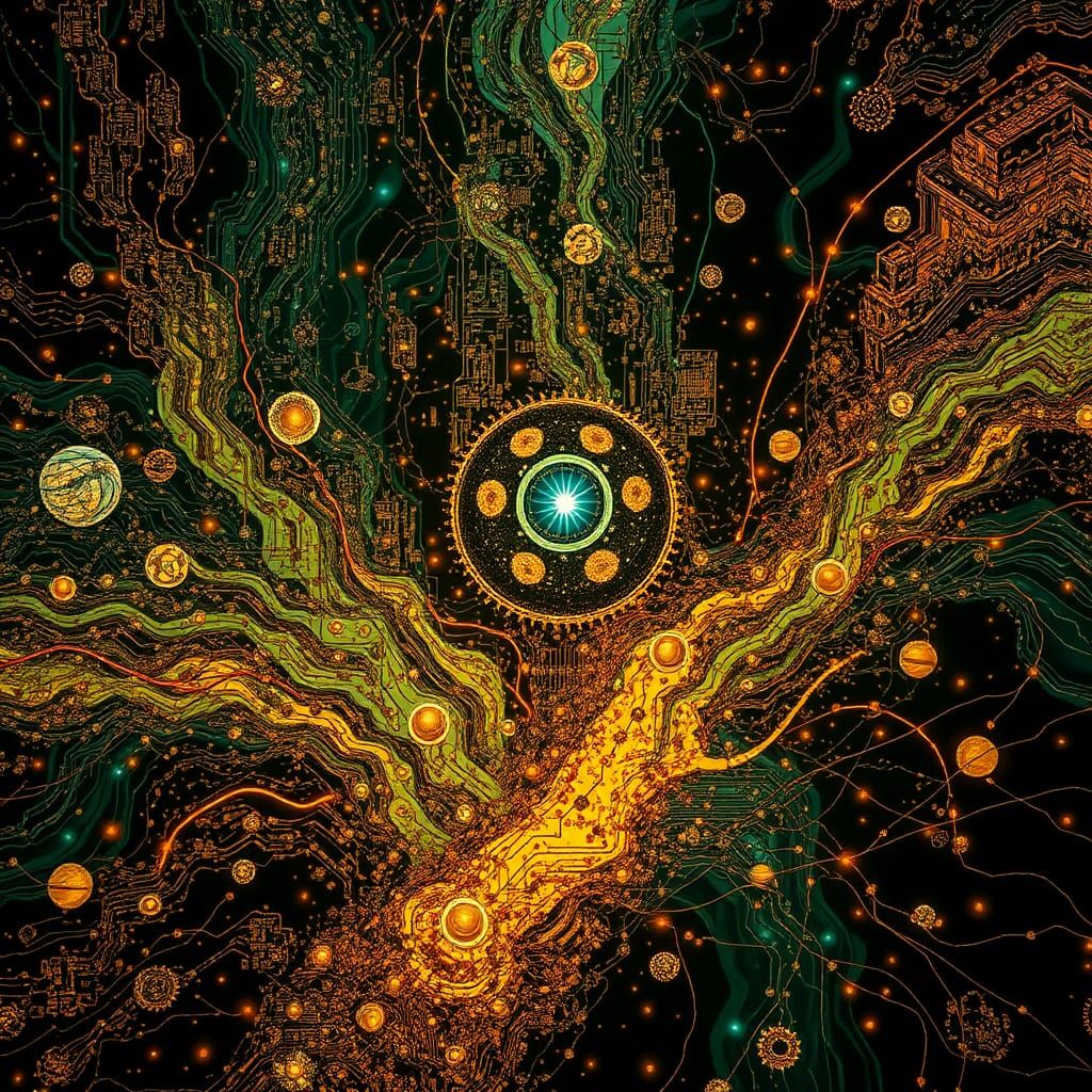 Luminescent Organic Motherboard in a Surreal Style