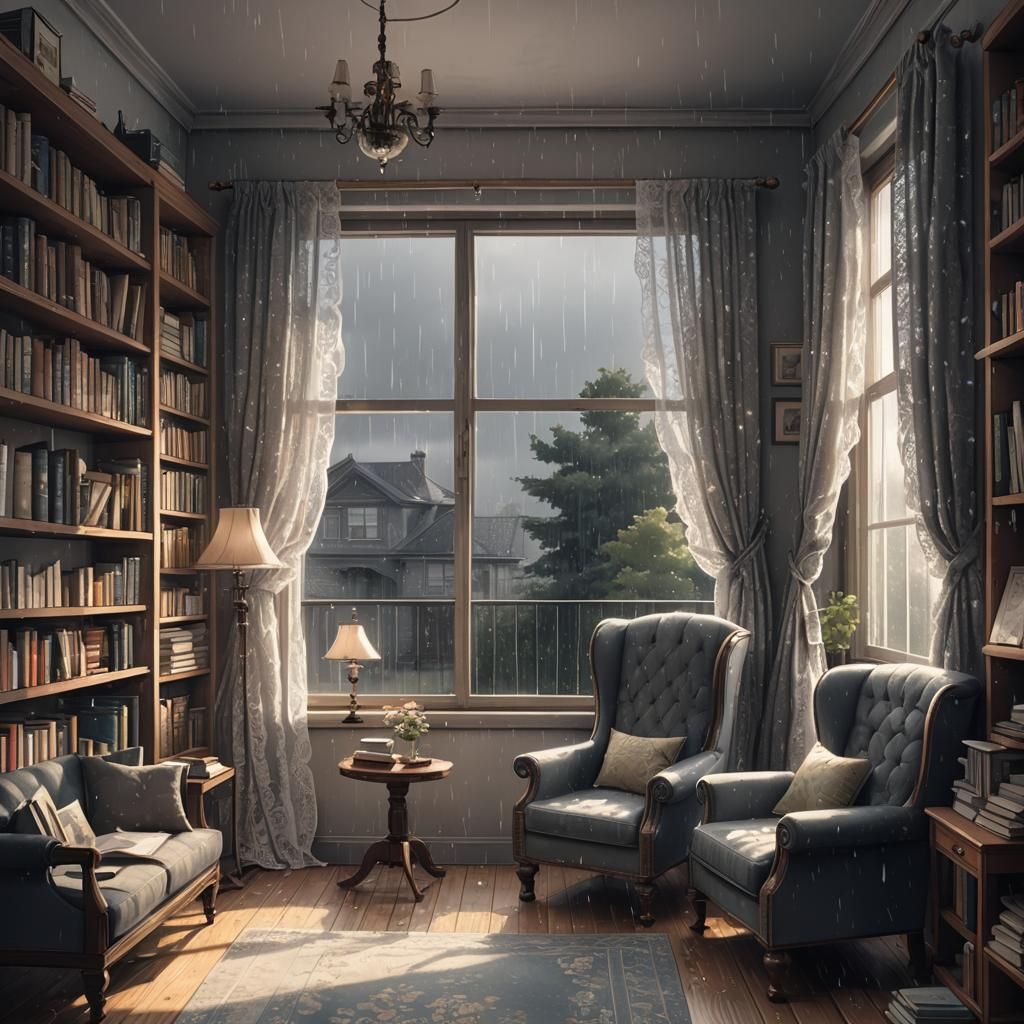 Gloomy Classic Living Room in Anime Style