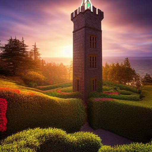 Stained-Glass Citadel Tower in Beautiful Landscape