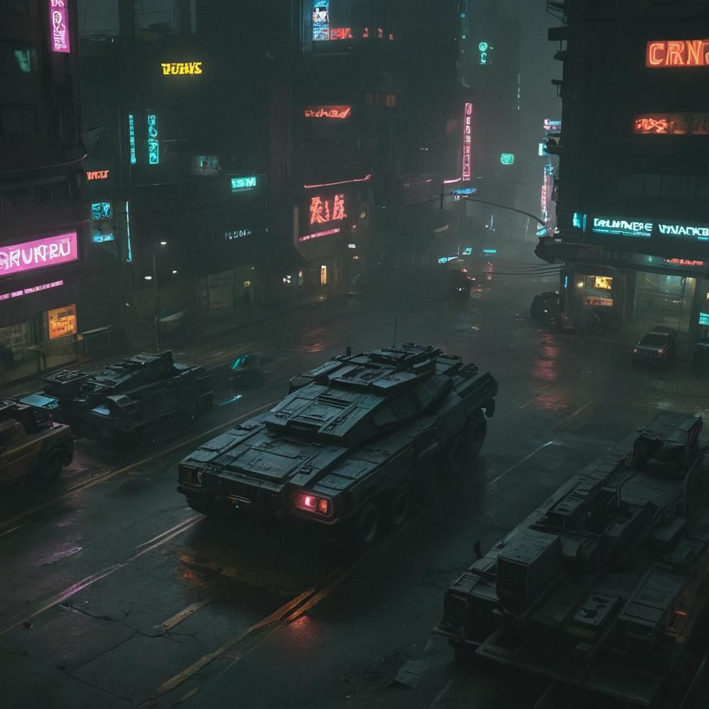 Cyberpunk Tank in Neon Cityscape