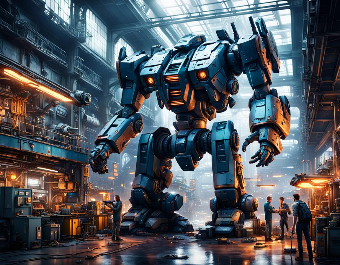 hyper realistic, perfect, smooth, HD Quality, A mecha repair...