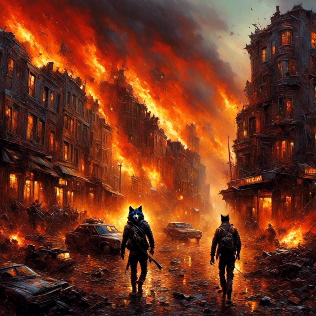 Fiery Wolf in Dystopian Sci-Fi Comic Art