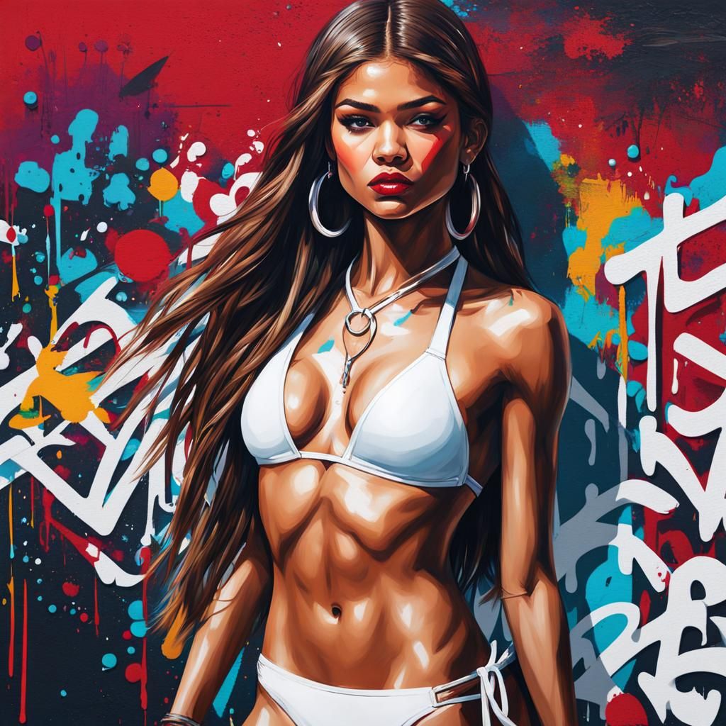 Zendaya in Graffiti Art Bikini