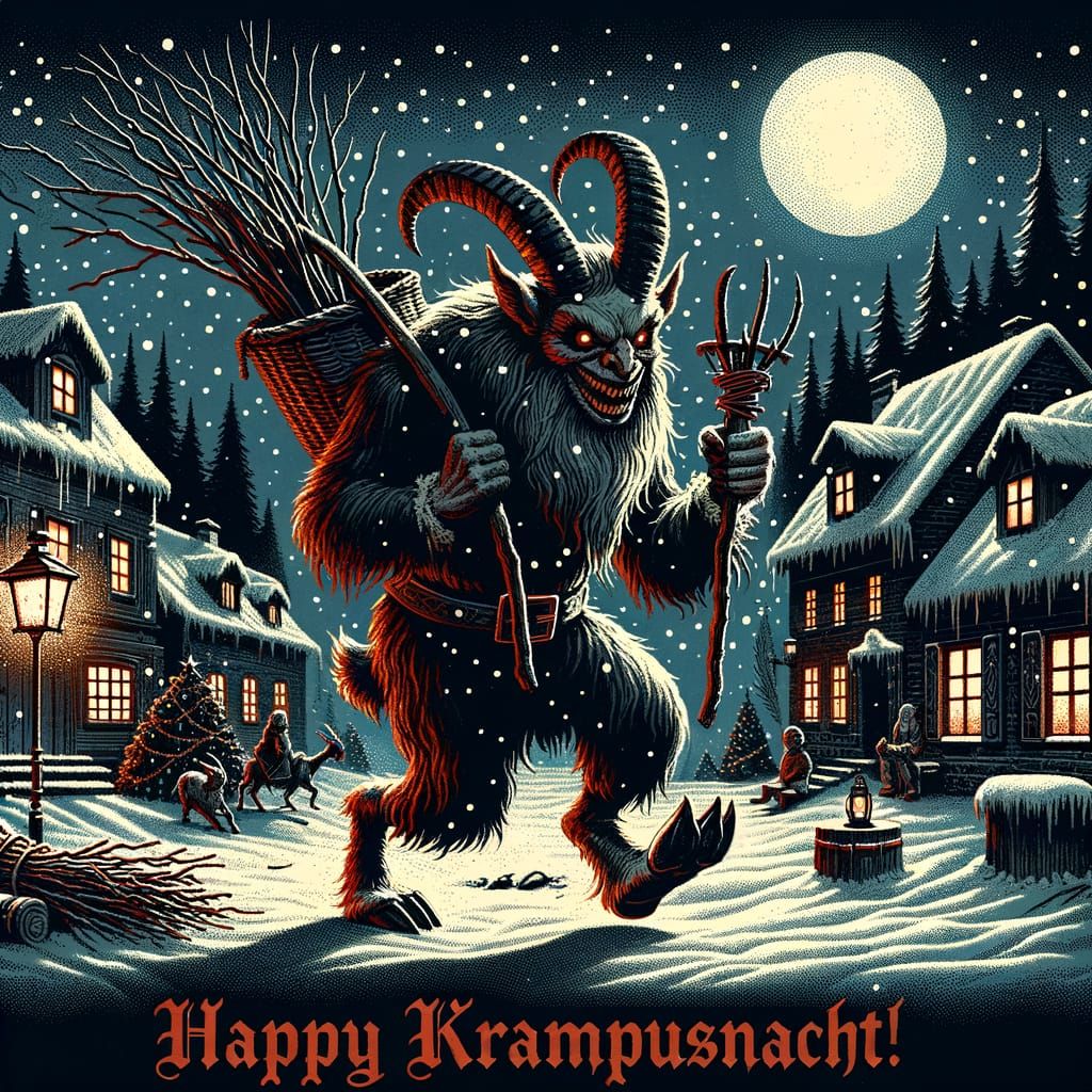 Krampusnacht Winter Celebration in a Snowy Village