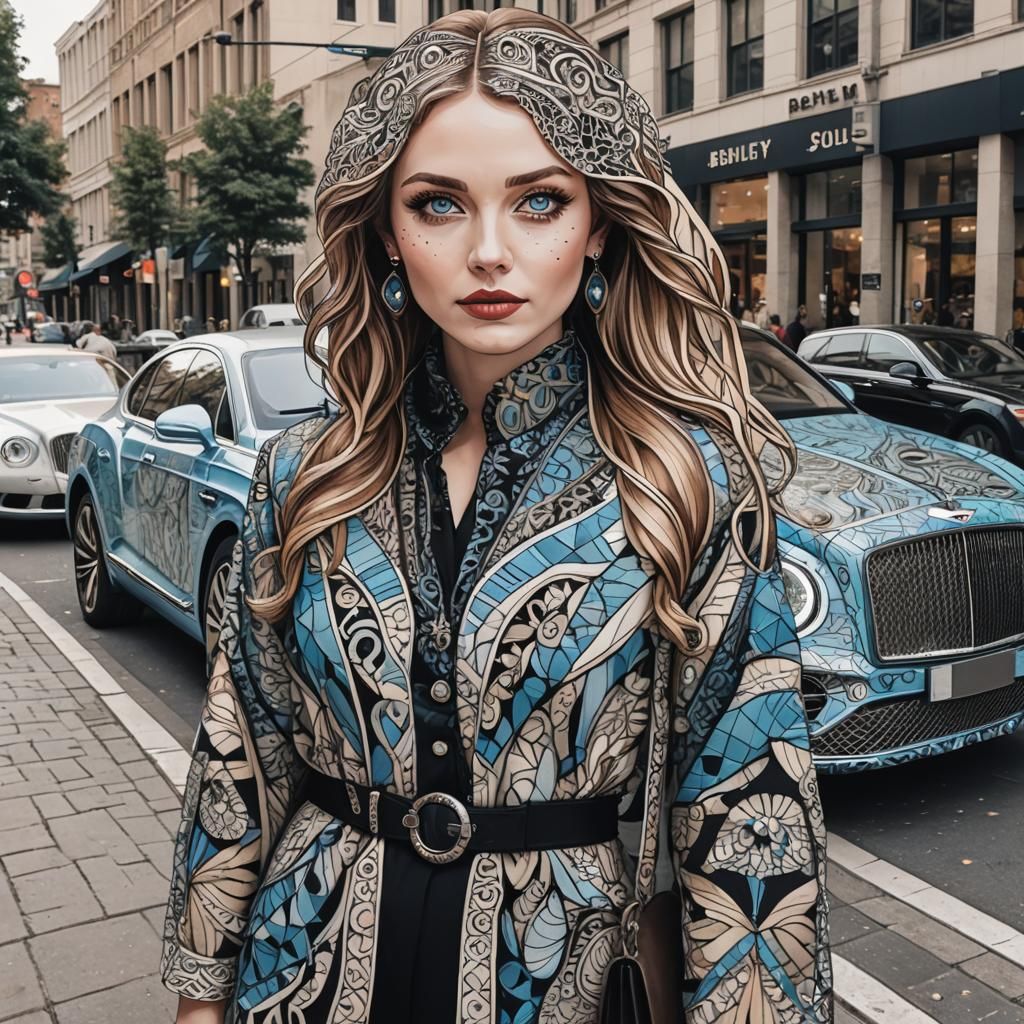 Zentangle Patterned Bentley in Downtown Shopping District