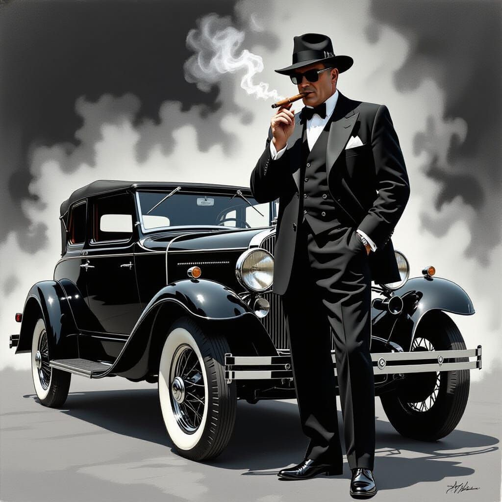 Retro Godfather with Thompson in Film Noir Style