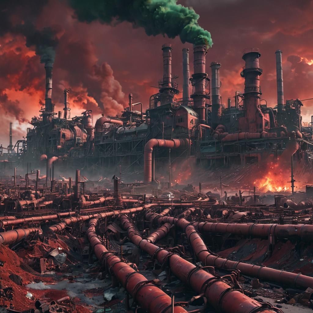 Industrial Hellscape: Gigantic Factory in Crimson Skies